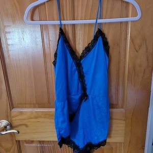 Smart Fit One Piece Lingerie Blue Black Lace Med